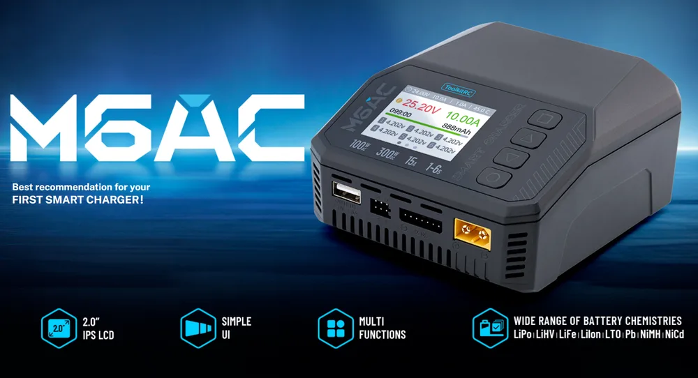 מטען דיגיטלי M6AC ליפו 1-6 תאים מהיר ולמגון סוגי סוללות